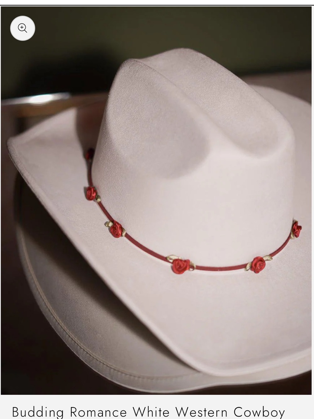 Budding Romance White Western Cowboy Hat with Red Rose Trim